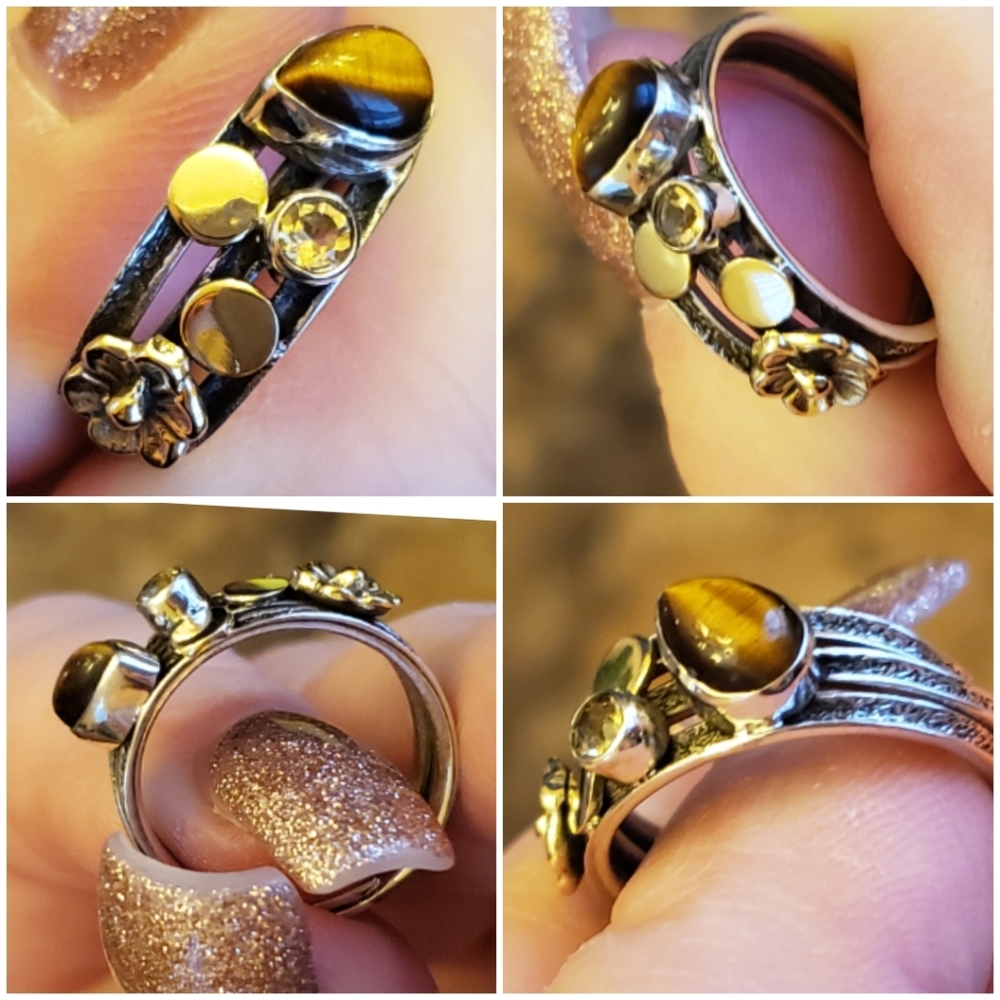 Tigers Eye & Topaz Ring Size 7 - Picture 5 of 7